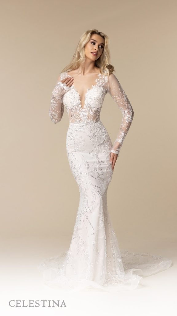 A-line wedding dresses with sleeves - Celestina