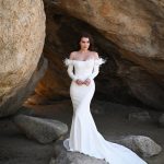 Chic off-the-shoulder wedding dresses including STARGAZE, SAN GABRIEL, CASCADIA, and BURBANK by Dando London