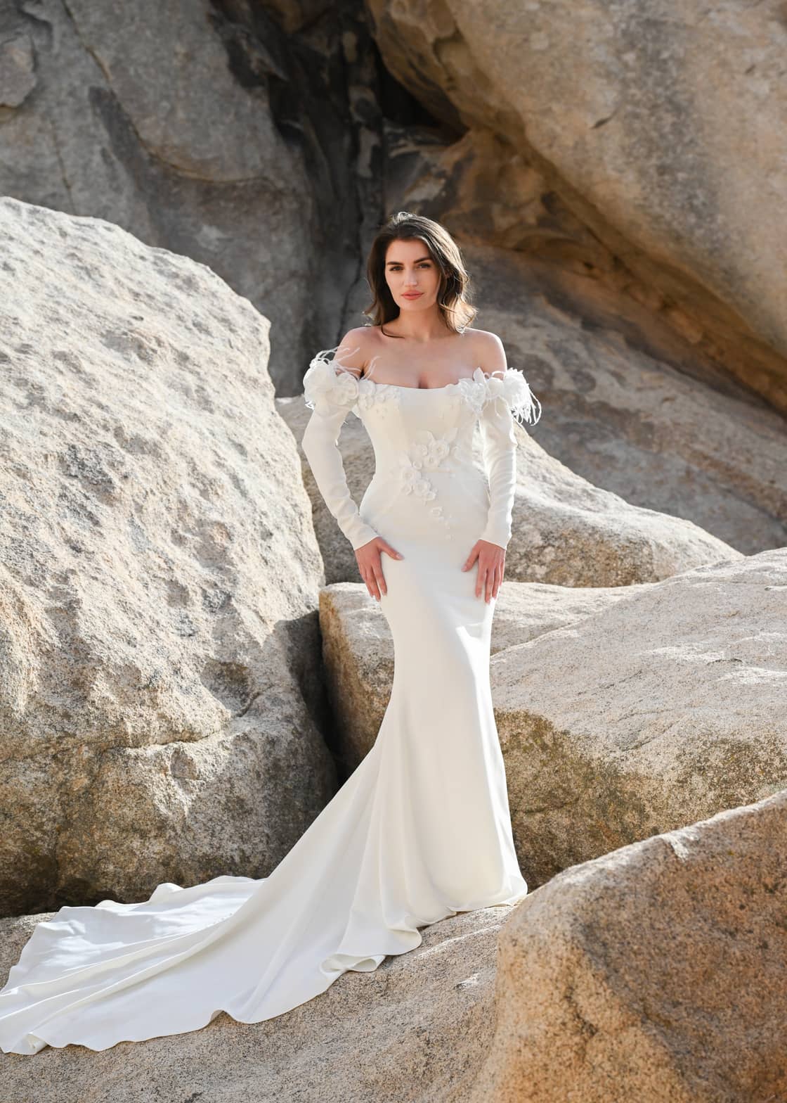 Elegant sheath wedding dresses from Dando London's California Dreams collection at Aphrodite Bridal Store